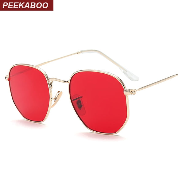 Peekaboo small square sunglasses men gold thin metal frame blue green tinted red sun glasses for women 2017