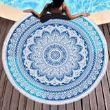 Colorful Geometric Indian Circle Round Mandala Beach Towel Microfiber Tassel Large Beach Blanket Mandala 150cm Diameter Yoga Mat