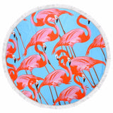 150cm Bath Round Beach Towel Flamingos Love Microfiber Large Roundie Beach Mat Blanket  Tassel Bohemian Serviette De Plage