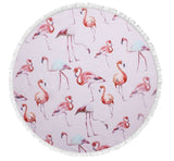 150cm Bath Round Beach Towel Flamingos Love Microfiber Large Roundie Beach Mat Blanket  Tassel Bohemian Serviette De Plage