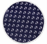 Sunbathe Printed Stripe Sea Wave Anchor Big Large Microfiber Towel Beach Round Bath Towels For Adults Tassel Serviette De Plage