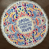 Sunshine Happy Floral Thick Terry Large Microfiber Round Beach Towel Beach Mat Roundie Tapestry With Fringe Tassels Words 150cm
