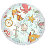 Cute Cartoon Sea Animal Fish Dolphin Thick Terry Cloth Microfiber Round Beach Towel Serviette De Plage Bain Toalla Microfibra