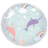 Cute Cartoon Sea Animal Fish Dolphin Thick Terry Cloth Microfiber Round Beach Towel Serviette De Plage Bain Toalla Microfibra